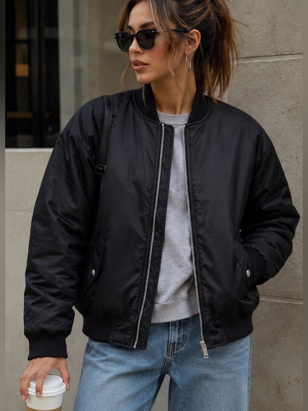 New‼️ Forever 21 Black Oversized Black Lightweight Bomber Jacket NWT